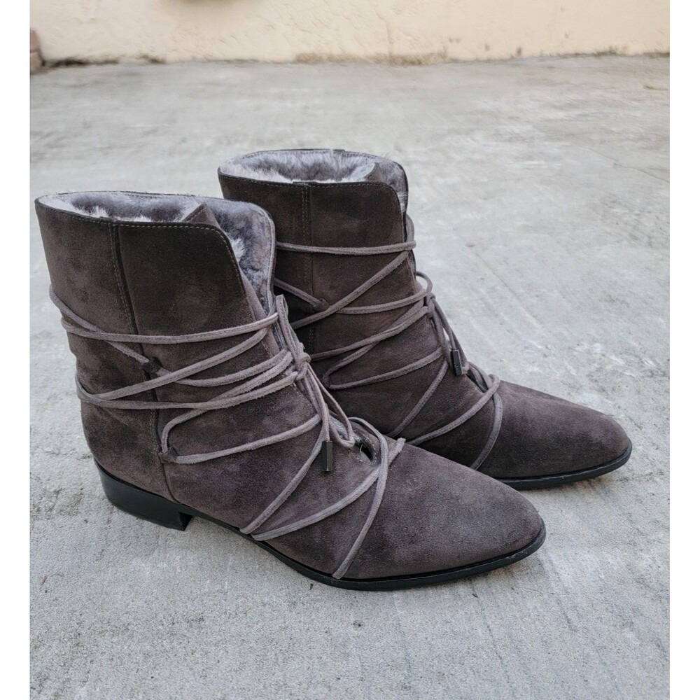 Diane von Furstenberg Women Jayena Lace Up Boots Fur Shearling Size 8 Whimsigoth